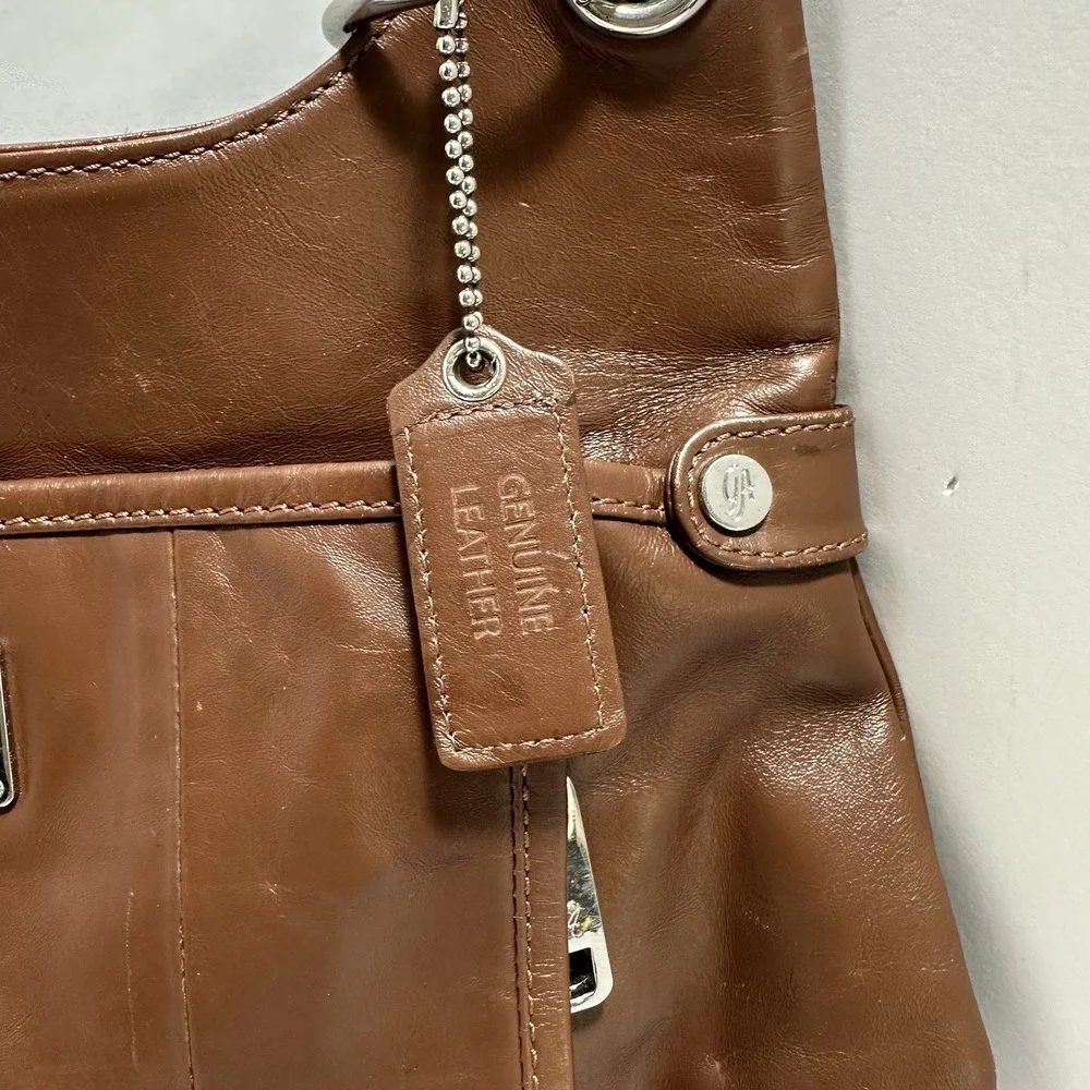 Grace Adele Leather Shoulder Hobo Bag‎ Brown Medium Size Silver Hardware
